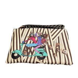 HENRI BENDEL Disturbed Stripe Coated Wristlet with Bendel Girls on Scooter | GUC
